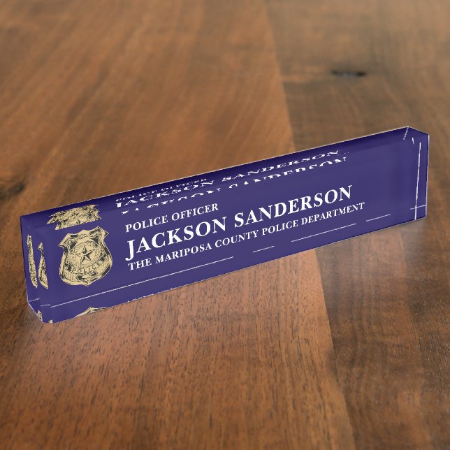 Police Officer Department Thin Blue Line Badge Desk Name Plate (Side)