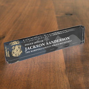Police Officer Department Thin Blue Line Logo Desk Name Plate