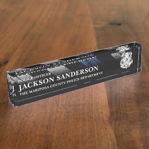 Police Officer Department Thin Blue Line Logo Desk Name Plate