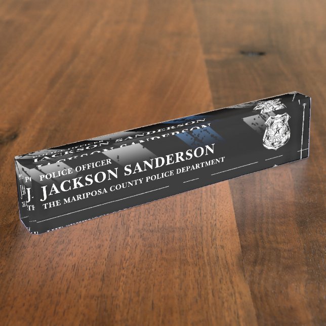 Police Officer Department Thin Blue Line Logo Desk Name Plate (Side)
