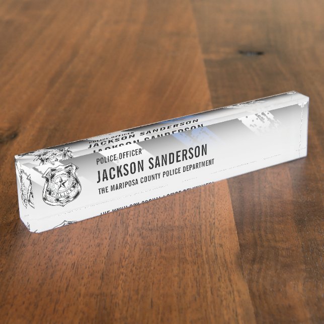 Police Officer Department Thin Blue Line Logo Desk Name Plate (Side)