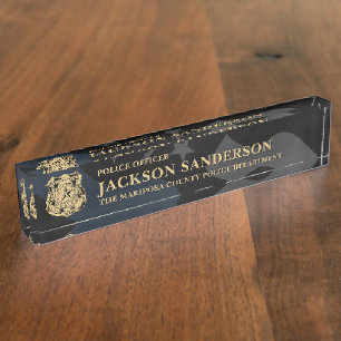 Police Officer Department Thin Blue Line Logo Desk Name Plate