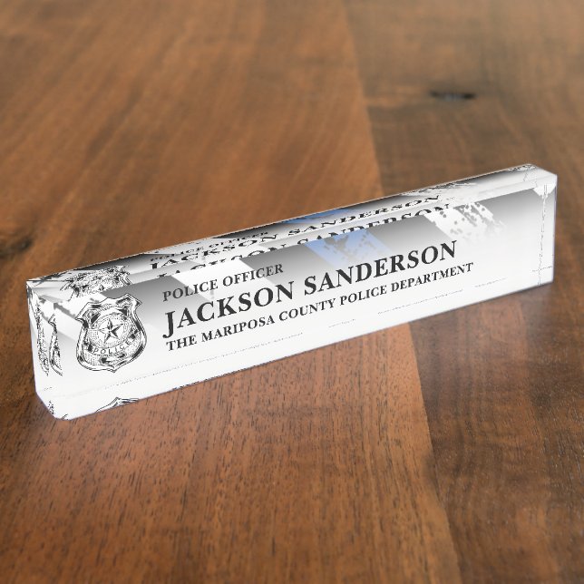 Police Officer Department Thin Blue Line Logo Desk Name Plate (Side)