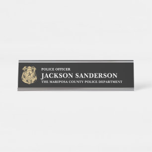 Police Officer Department Thin Blue Line Logo Desk Name Plate