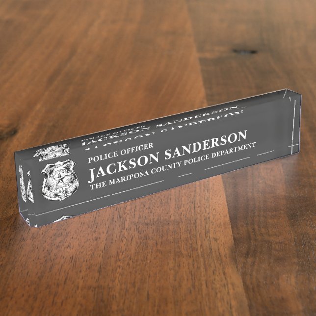 Police Officer Department Thin Blue Line Logo Desk Name Plate (Side)