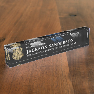Police Officer Department Thin Blue Line Logo Desk Name Plate
