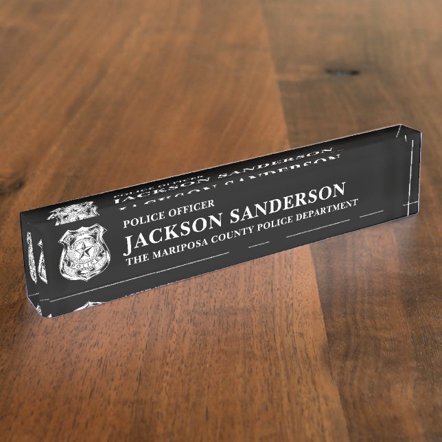 Police Officer Department Thin Blue Line Logo Desk Name Plate (Side)