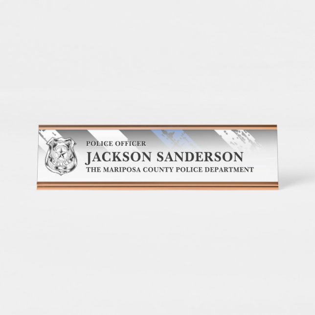 Police Officer Department Thin Blue Line Logo Desk Name Plate (Front)