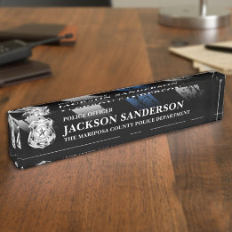 Police Officer Department Thin Blue Line Logo Desk Name Plate