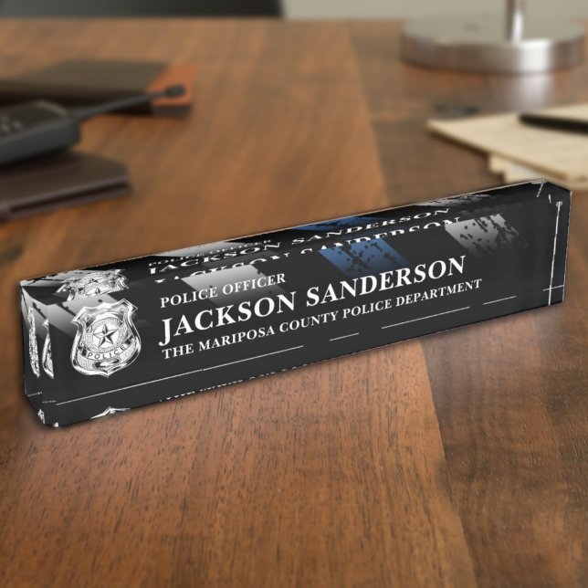 Police Officer Department Thin Blue Line Logo Desk Name Plate (Police Officer Department Thin Blue Line Logo Desk Name Plate)