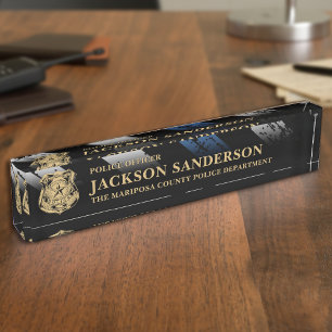 Police Officer Department Thin Blue Line Logo Desk Name Plate