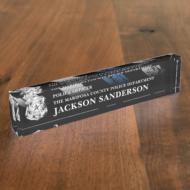 Police Officer Department Thin Blue Line Logo Desk Name Plate (Side)