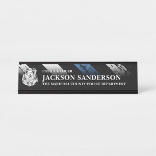 Police Officer Department Thin Blue Line Logo Desk Name Plate