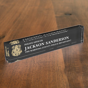 Police Officer Department Thin Blue Line Logo Desk Name Plate