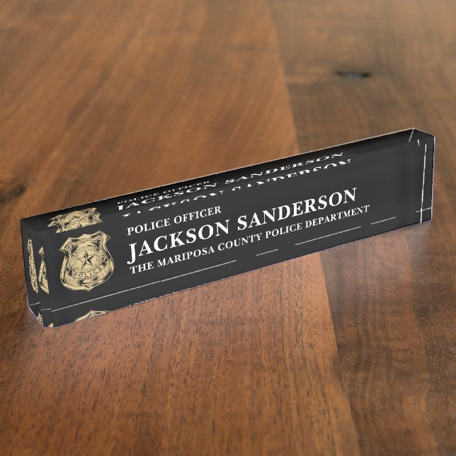 Police Officer Department Thin Blue Line Logo Desk Name Plate (Side)