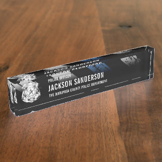 Police Officer Department Thin Blue Line Logo Desk Name Plate