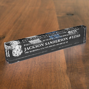 Police Officer Department Thin Blue Line Logo Desk Name Plate