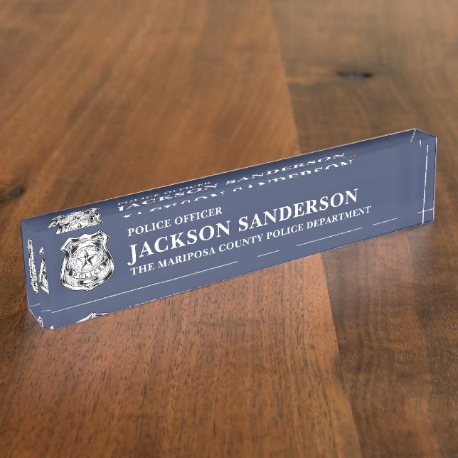 Police Officer Department Thin Blue Line Logo Desk Name Plate (Side)