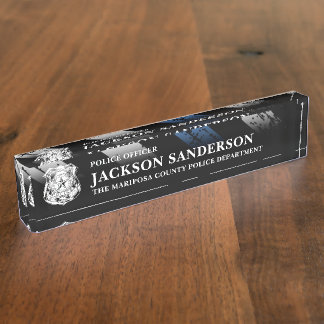 Police Officer Department Thin Blue Line Logo Desk Name Plate