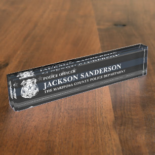 Police Officer Department Thin Blue Line Logo Desk Name Plate