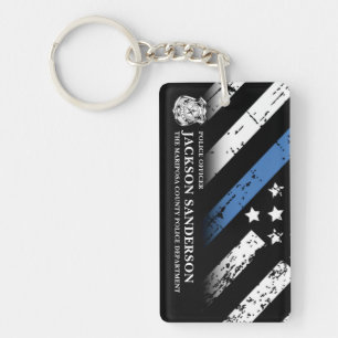 Police Officer Department Thin Blue Line Logo Keychain