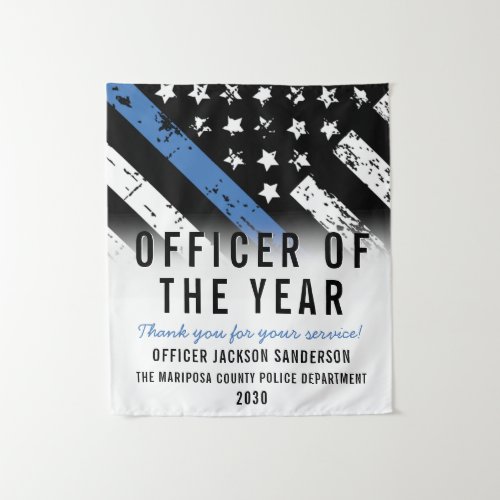 Police Officer Employee of the Year Blue Line Flag Tapestry