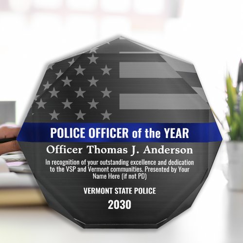 Police Officer Employee Of The Year Thin Blue Line Acrylic Award