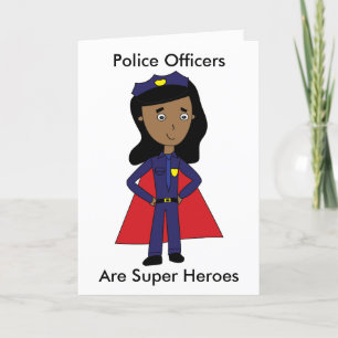 Police Officer Female Black Super Hero Personalize Letterpress Thank You Card
