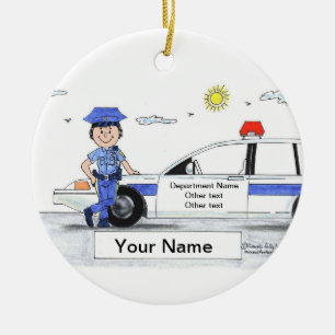 Police Officer, Female - Personalized Cartoon Gift Ceramic Ornament