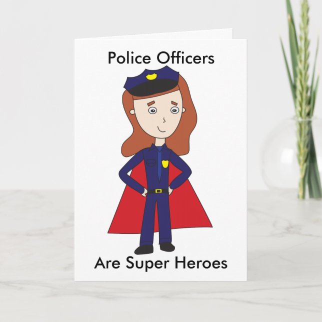 Police Officer Female Super Hero Personalize Thank You Card (Front)