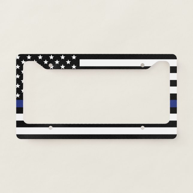 Police Officer Flag Law Enforcement Thin Blue Line License Plate Frame (Front)
