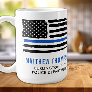 Police Officer Flag Personalized Thin Blue Line Coffee Mug
