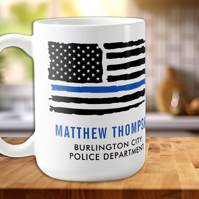 Police Officer Flag Personalized Thin Blue Line Coffee Mug (Creator Uploaded)