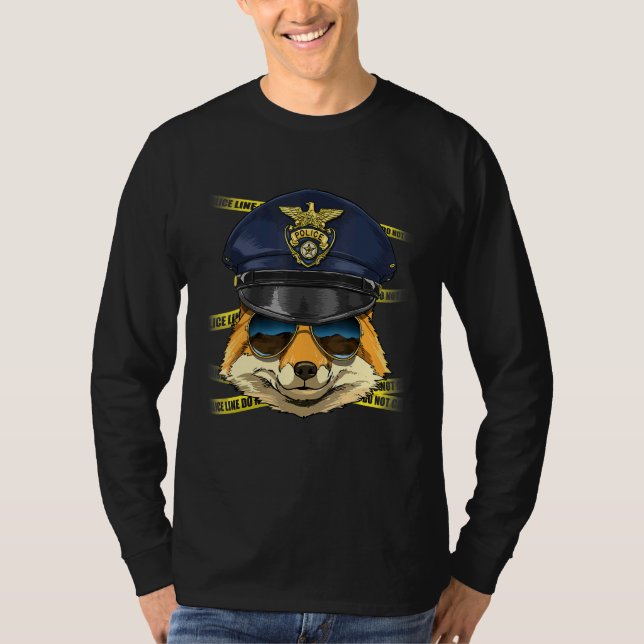 Police Officer Fox PD Cop Crime Scene Wild Animal  T-Shirt (Front)