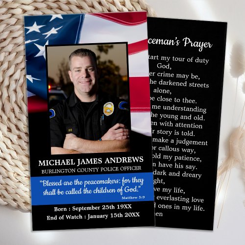 Police Officer Funeral Prayer Card Law Enforcement