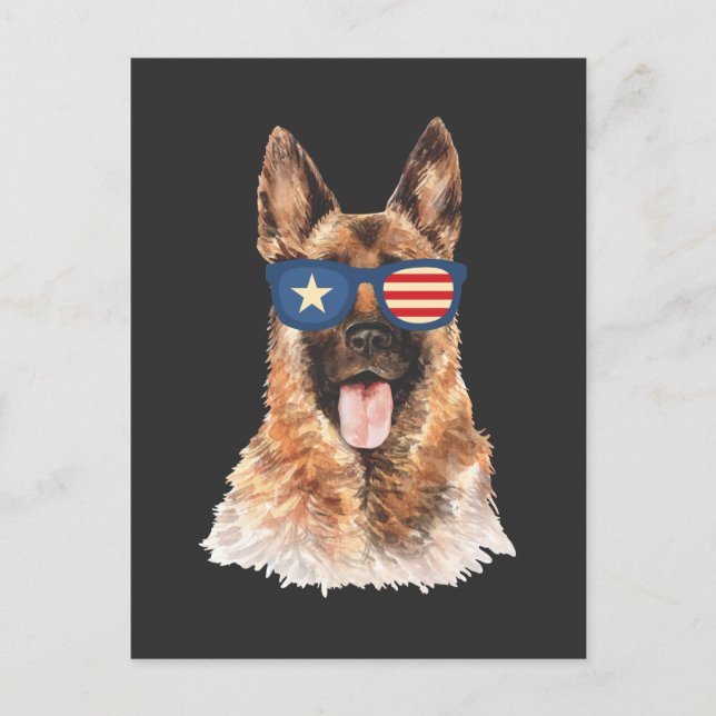 Police Officer German Shepherd Dog American Flag Postcard (Front)
