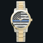 Police Officer Gift Law Enforcement Retirement  Watch<br><div class="desc">Celebrate and show your appreciation to an outstanding Police Officer with this Thin Blue Line Retirement or Anniversary Police Pocket Watch - American flag design in Police Flag colors in a modern black an blue design . Perfect for service awards and Police Retirement gifts and law enforcement retirement. Personalize this...</div>