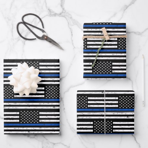 Police Officer Gifts American Flag Thin Blue Line Wrapping Paper Sheets