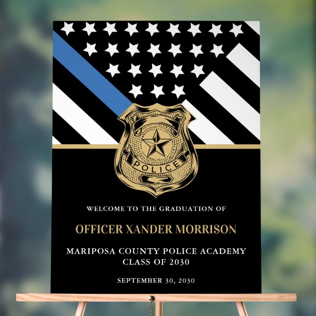 Police Officer Graduation Blue Line Flag Welcome Acrylic Sign (Neutral)