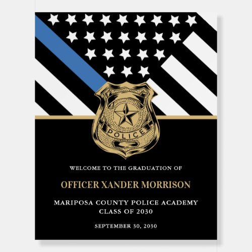 Police Officer Graduation Blue Line Flag Welcome
