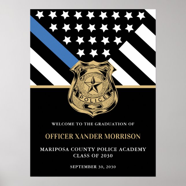 Police Officer Graduation Blue Line Flag Welcome Poster (Front)