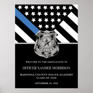Police Officer Graduation Blue Line Flag Welcome Poster