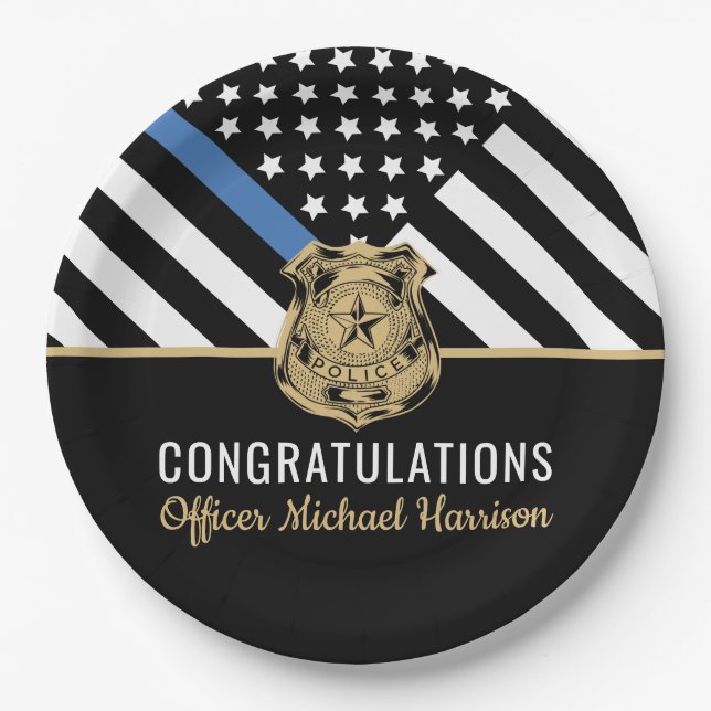 Police Officer Graduation Law Enforcement Flag Paper Plates (Front)