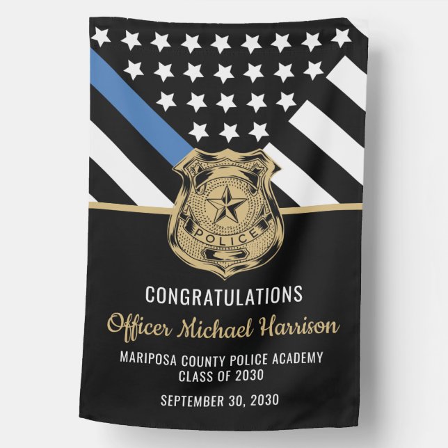 Police Officer Graduation Party Thin Blue Line House Flag (Front)