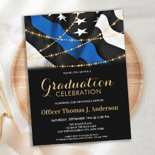 Police Officer Graduation Party Thin Blue Line Invitation Postcard