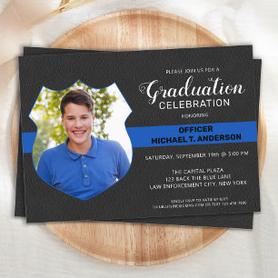 Police Officer Graduation Photo Thin Blue Line Invitation