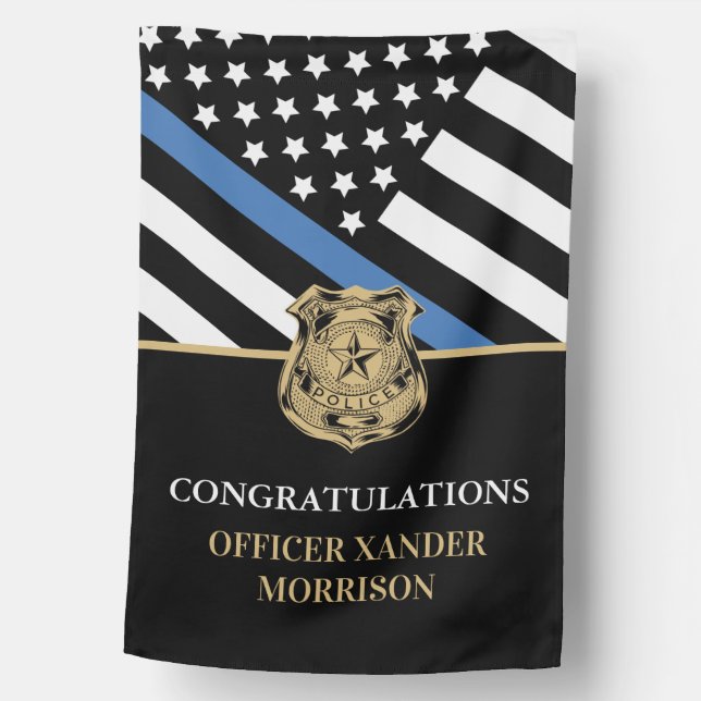 Police Officer Graduation Thin Blue Line House Flag (Front)