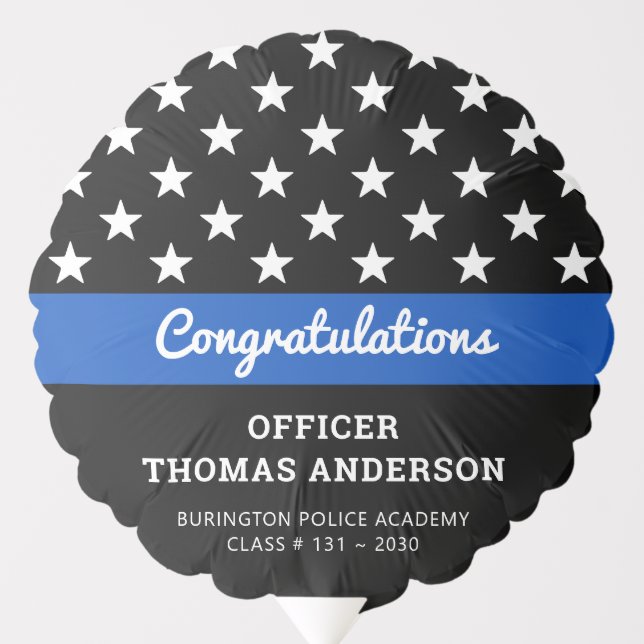 Police Officer Graduation Thin Blue Line Party Balloon (Front)
