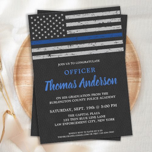  Police Officer Graduation Thin Blue Line Party Invitation