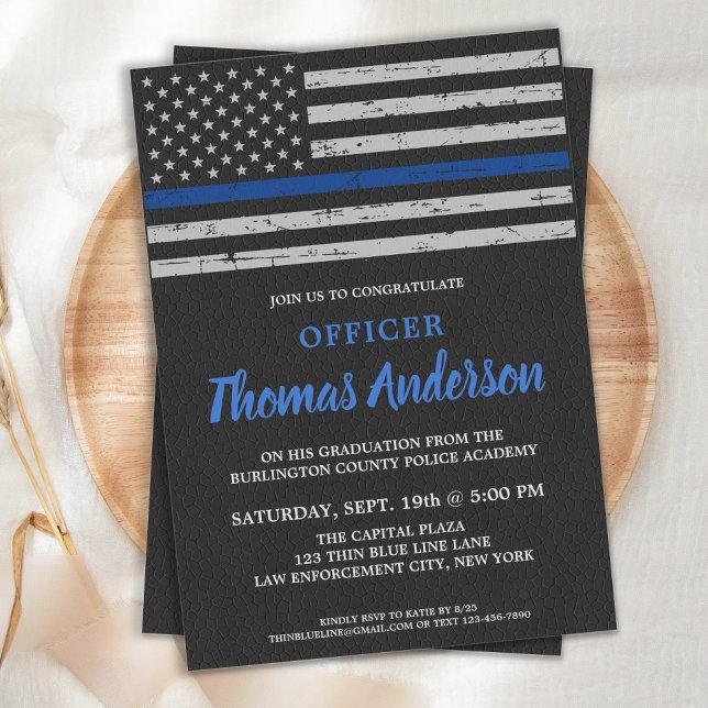 Police Officer Graduation Thin Blue Line Party Invitation (Creator Uploaded)